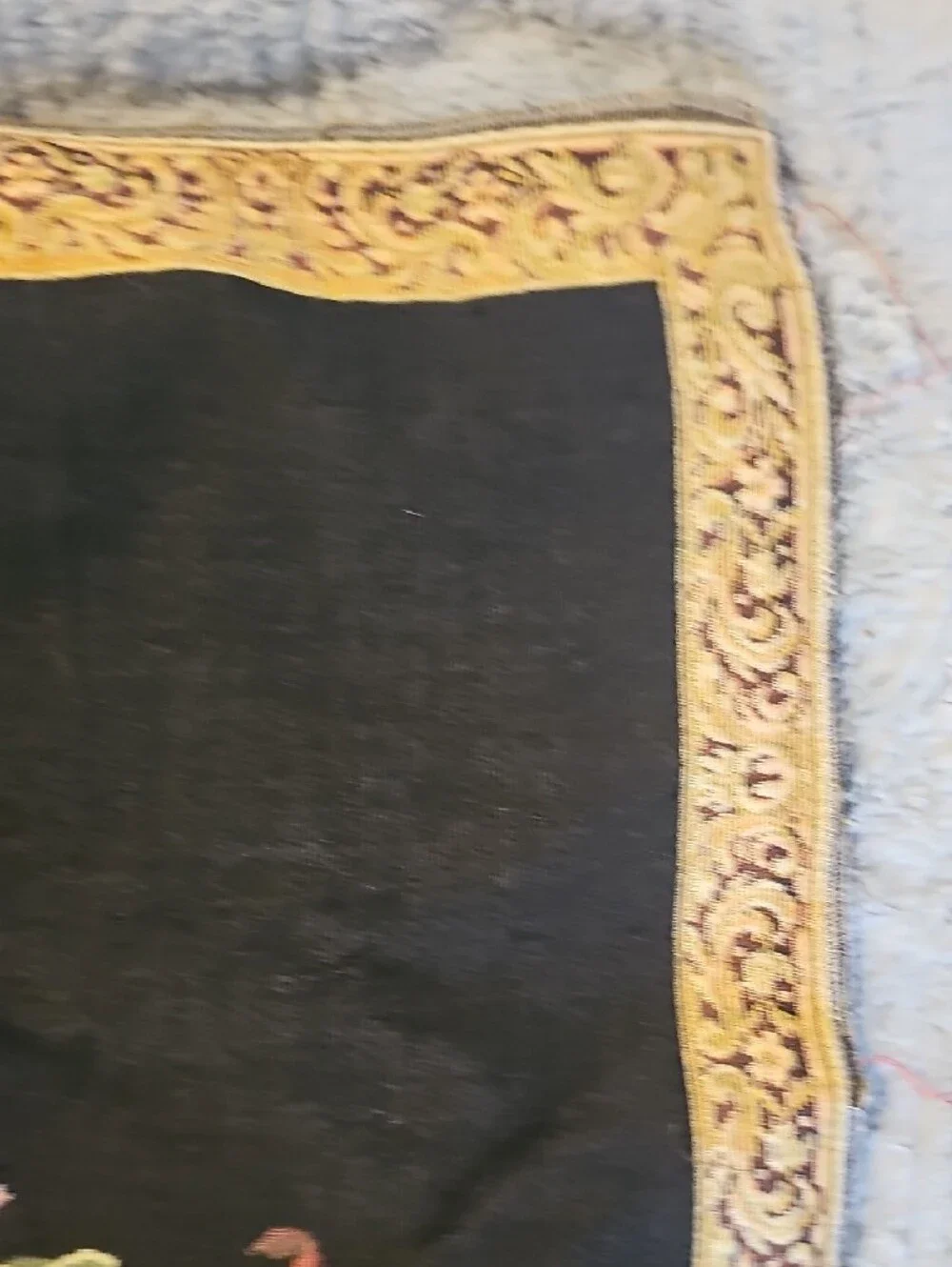 Vintage Black Tapestry Floral Basket Home Decor 70s Wall Hanging 27 X 25